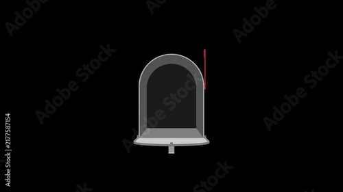 animation of empty mailbox opening and closing on alpha channel black background.