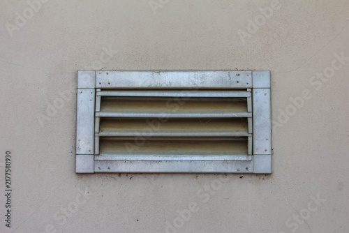 Warsaw, Poland,May 15, 2026. Rectangular metal ventilation louver grille mounted on an exterior wall in Warsaw. High quality photograph