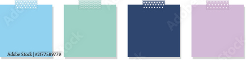Fotografía Set of four cool-toned sticky notes with patterned washi tape on white backgroun