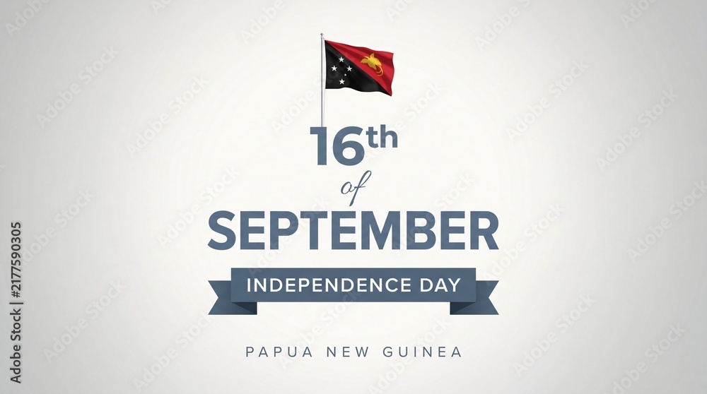 Fototapeta premium Papua New Guinea Independence Day celebration graphic with national flag on September 16th.