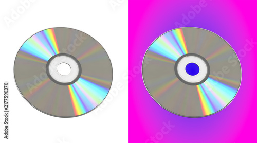 Obraz na plátne Shiny silver compact disc with a rainbow holographic surface, isolated on a whit