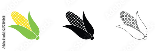 corn on the cob icon set, sweet corn stalks, fresh organic vegetable, agriculture harvesting, maize crop and farm produce concepts