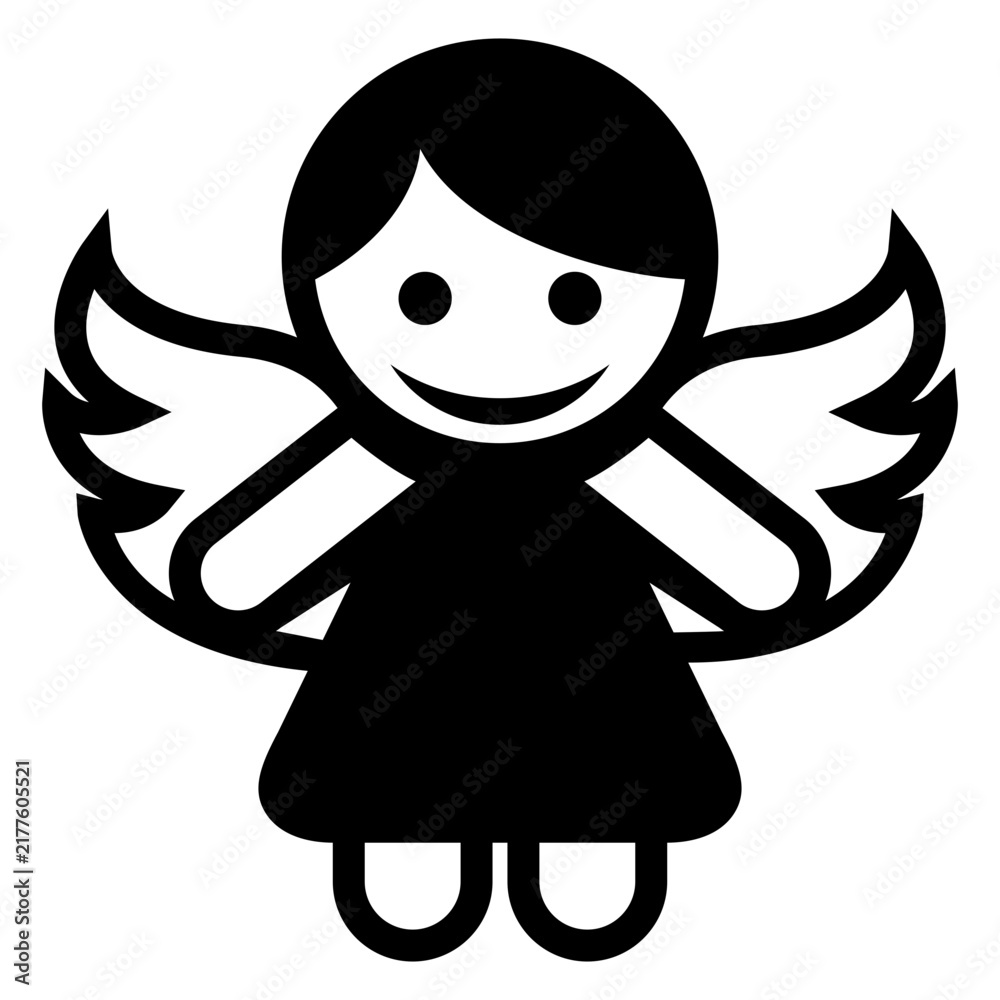 Fototapeta premium Tiempo de Navidad. Icono con el dibujo sencillo de un ángel para tarjetas y felicitaciones de Navidad