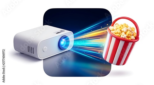 Digital video projector with popcorn bucket for home cinema and movie night entertainment