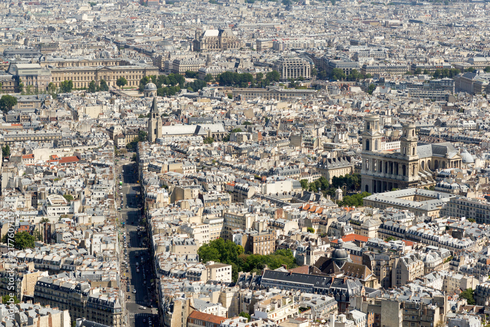 Fototapeta premium Rue de Rennes, with Saint-Sulpice church in Paris panorama