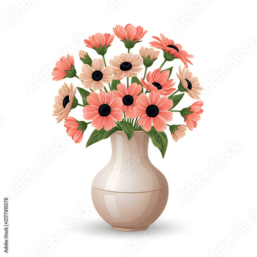 Peach colored flowers in a simple vase