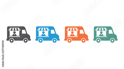 Food truck silhouettes in four different color variations