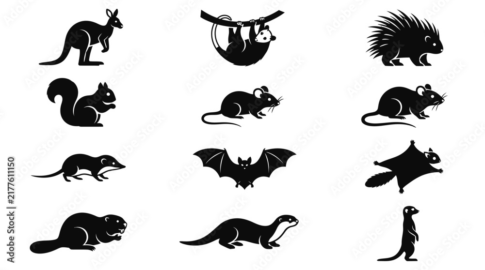 Fototapeta premium Collection of black animal silhouettes against a white background