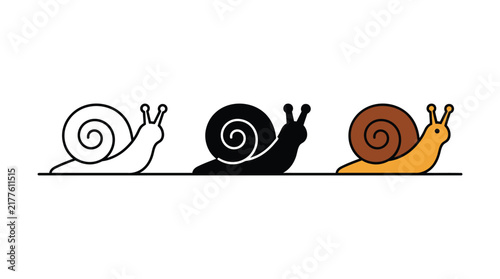 Three snails with antennae are depicted in a vector illustration