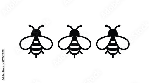 Three bee silhouettes against a white background depict insect life