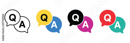 qa icon, overlapping speech bubbles with q and a letters for customer support and chat interfaces