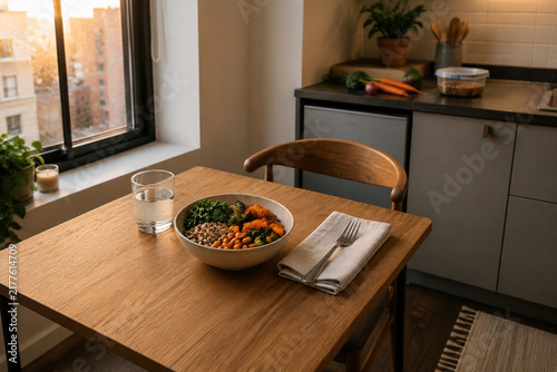 Healthy Single-Serving Dinner in a Compact Apartment Kitchen