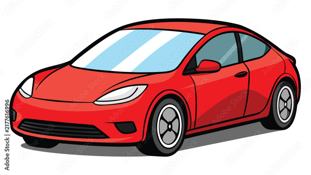 Naklejka premium Red sedan car illustration in a clean modern cartoon style isolated on white background for transportation and automotive concepts
