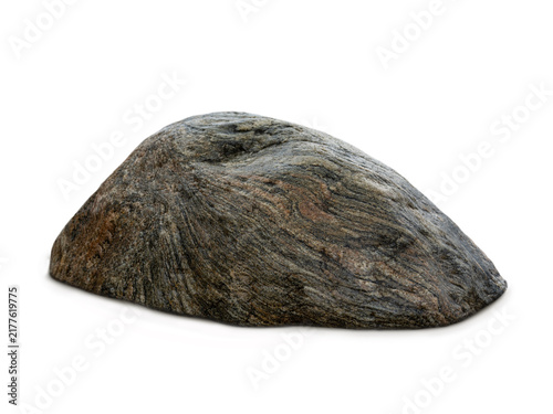 Foto Large textured granite stone boulder isolated on white background