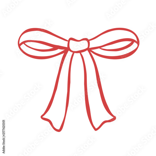 Hand-drawn line art vector illustration of a red bow. Outline clip art for sticker, logo, birthday cards, web, or print designs. Minimalist coquette ribbon drawing.