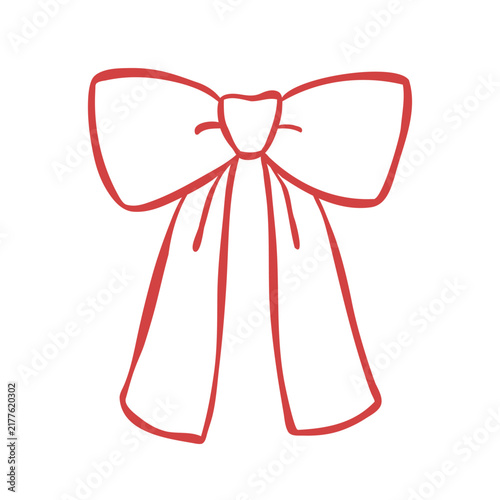 Hand-drawn clip art for sticker, wedding invitations, birthday cards, or print designs. Vector line art illustration of a red bow. Minimalist coquette ribbon drawing.