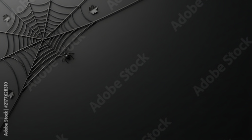 Spooky spider web corner border design on a dark black background