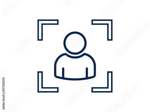 A nice and unique person icon line art inside a perfect focus frame for facial recognition or user identification 