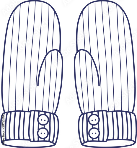 Pair of Winter Knitted Mittens. Hand Drawn Doodle