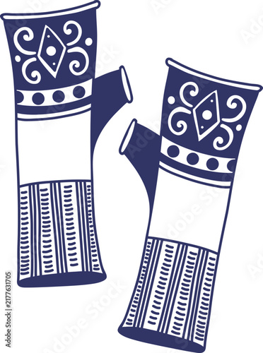 Pair of Fingerless Knit Glove with Swirl Ornament, Hand Drawn Doodle Winter Accessory.