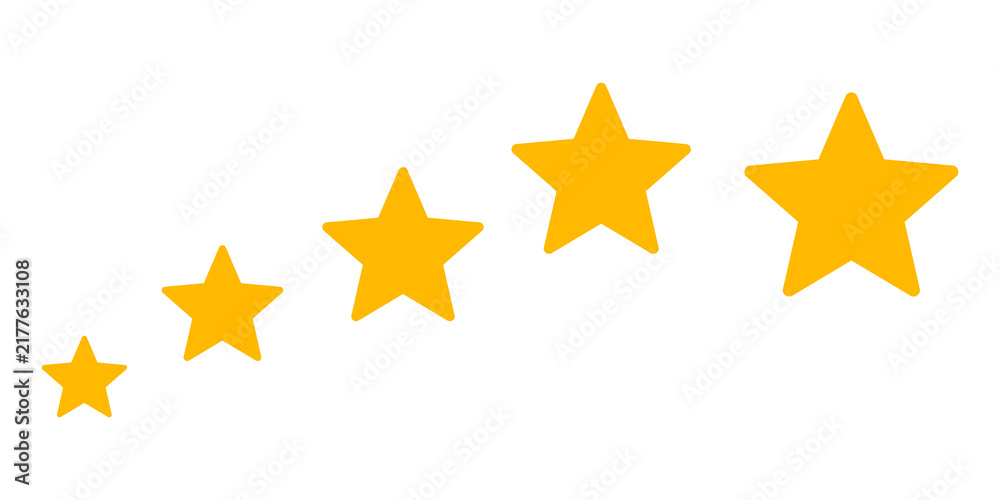 Fototapeta premium Five yellow stars in a row of increasing size representing a rating or feedback score