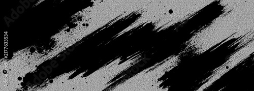 Black Ink Brush Stroke on Gray Background, Grunge Painted Texture, Bold Graphic Design