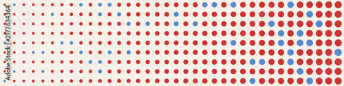 Halftone dots increasing in size across gradient field with scattered blue circles