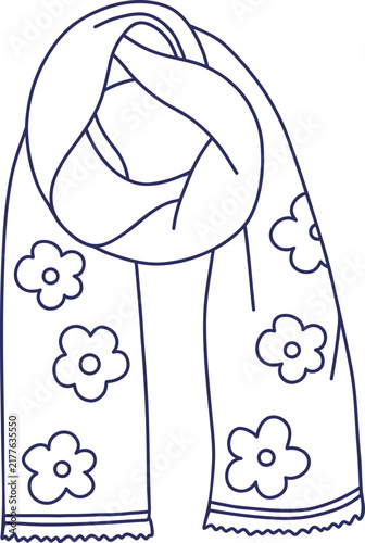 Scarf with Floral Pattern and Lace Edge, Hand Drawn Doodle Fashion Accessory.