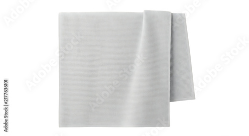 Soft Light Gray Waffle Weave Kitchen Towel Folded Isolated on White Background