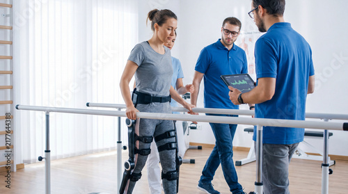 Woman Learning How to Walk with Robotic Leg Braces