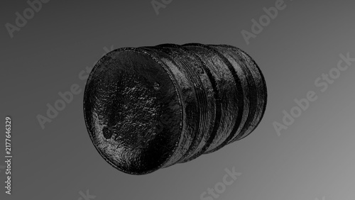 Bild auf Leinwand Dark oil barrel rests horizontally on gray background