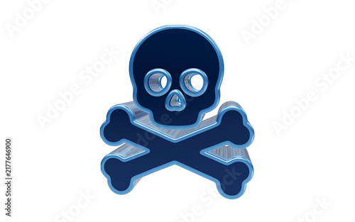 Foto Skull and Crossbones Warning: A stark blue 3D rendering of the classic skull and crossbones symbol, universally recognized as a sign of danger, poison, or warning