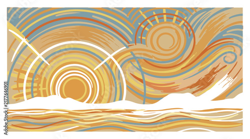 Meteorological Heatwave and Climate Change Concept Illustration Featuring Abstract Solar Energy and Extreme Summer Temperatures for Environmental Science and Weather Warning Publications