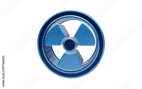 Fotografía Radioactive Symbol: A striking blue radioactive symbol, rendered in 3D, signifies hazard and potential danger