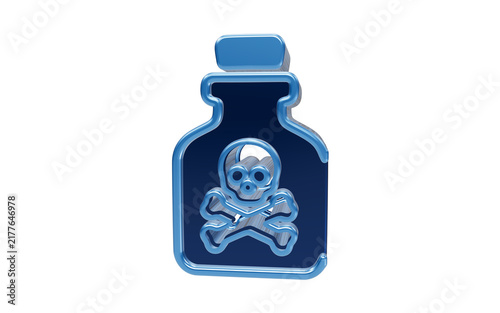 Obraz na plátně Poison Bottle Symbol: A blue bottle with a skull and crossbones symbol, indicating danger or poison