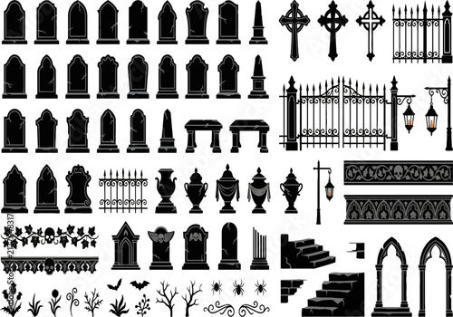 Abstract Panoramic Gothic Cityscape Silhouette Vector Illustration