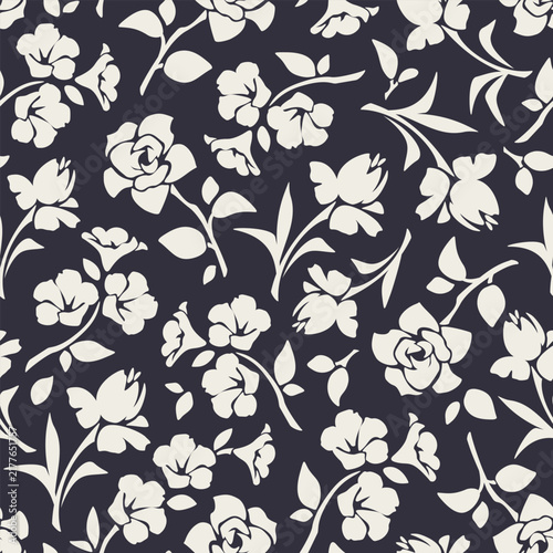 Seamless floral pattern with flower silhouettes. Vector seamless floral print