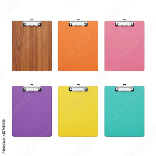 Colorful clipboards with wooden texture