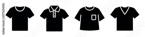 Foto Collection of black t-shirt icons with different necklines and details