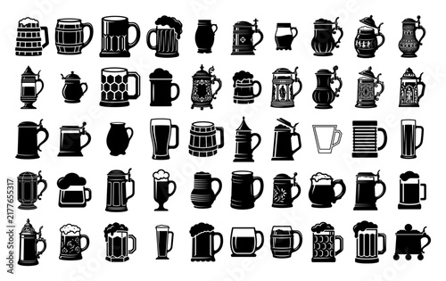 Beer mug and traditional stein silhouettes collection for brewery and pub branding