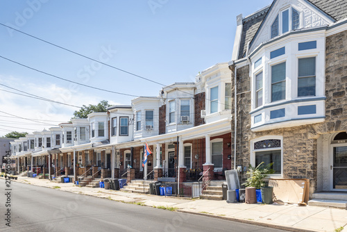 Rowhouses with front porches on Manayunk Ave in the Philly neighborhood of Roxborough-Manayunk, Philadelphia, PA, USA