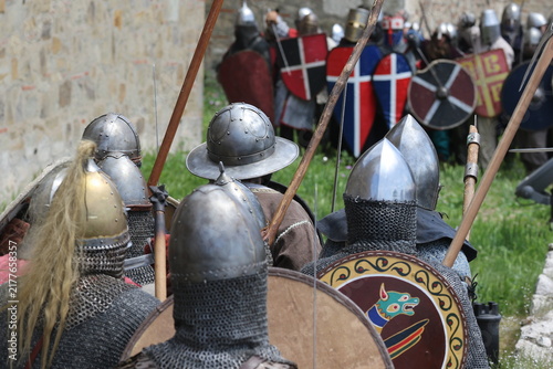 Canvas Print Medieval Knights and Warriors in Armor Ready for Battle Historical Reenactment