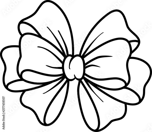 Hand drawn ribbon bow outline vector illustration isolated on white background. Black line art gift bow for coloring book, card, decor