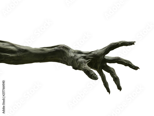Creepy Olive Green Zombie Monster Hand with Claw Like Fingers Isolated on Transparent Background