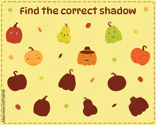 Find the Correct Shadow – Autumn Pumpkin Matching Game for Kids