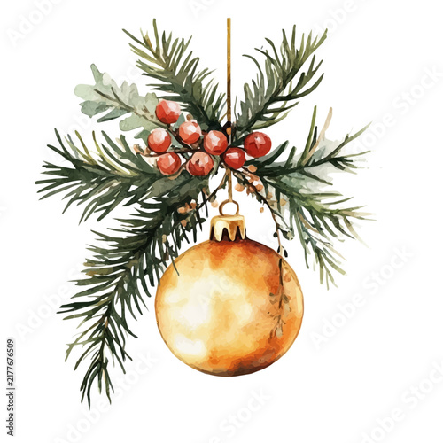 watercolor draw of Christmas Vintage, isolated on a white background.