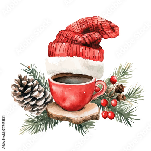 watercolor hand-drawn of Christmas Cozy, isolated on a white background.
