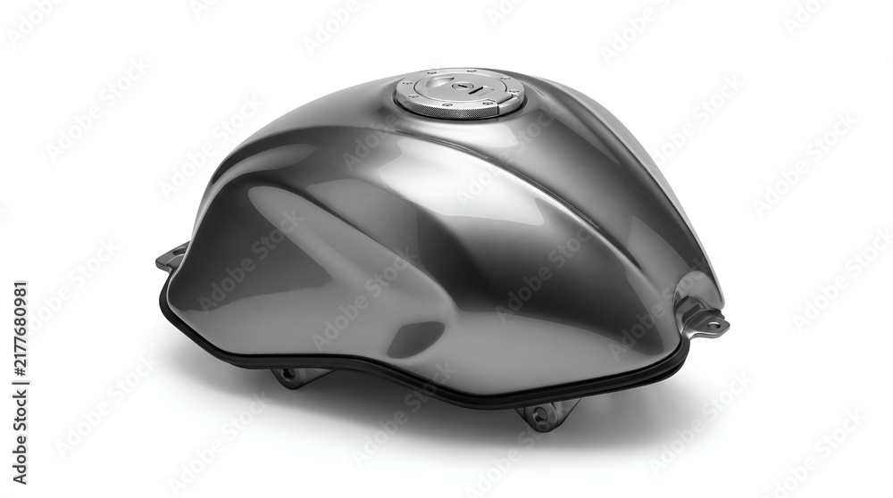 Obraz premium Metallic silver motorcycle fuel tank isolated on white background.