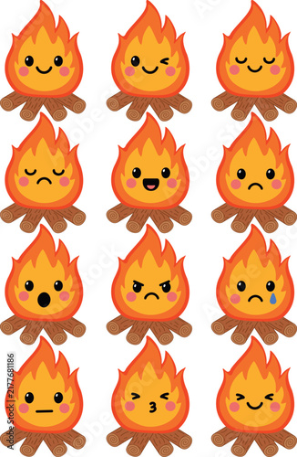 Cute Campfire Flame Emoji Character Set