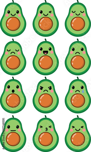 Kawaii Avocado Character Emotion Set
